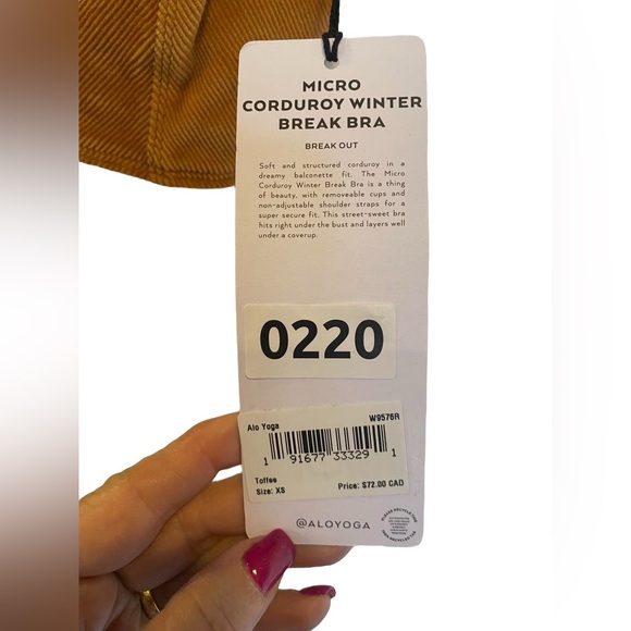 NWT Alo Yoga micro corduroy winter break bra Size XS - Picture 4 of 4